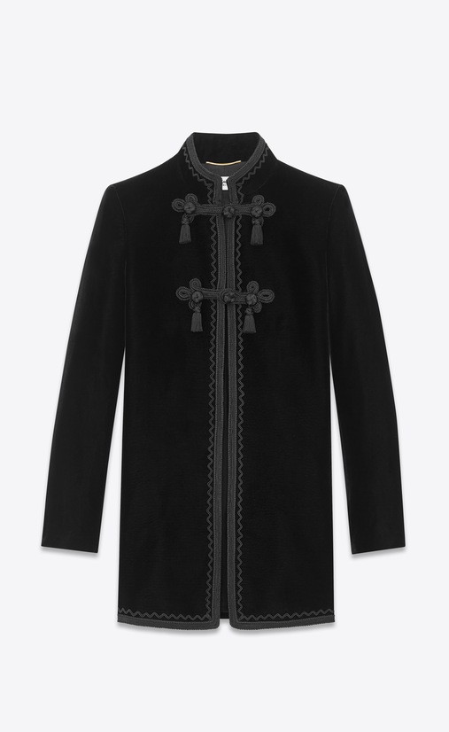 SAINT LAURENT Blazer Jacket Woman embroidered long jacket in shiny velvet a_V4